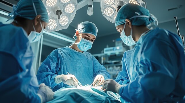 4k Ultra HD modern operating room medical team performing precise surgery, professional medical equipment and focused work state vector illustration. Ideal for medical education, healthcare promotion,