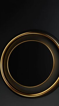 Abstract black circle frame with luxurious gold border on dark background, elegant minimal design perfect for mockups or presentations
