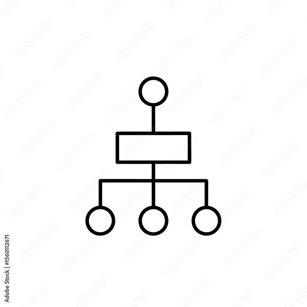 Poster a simple hierarchical diagram with a circle rectangle and three circles connected by lines on white