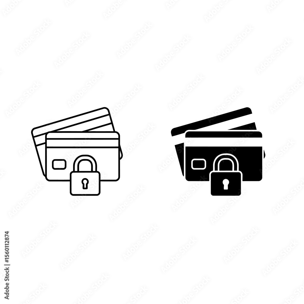 Poster two credit card icons with padlocks in outline and solid styles representing financial security meas