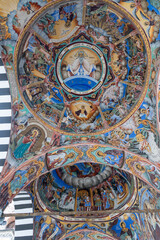 Detailed Dome Frescoes Depicting God the Father and Biblical Scenes at Rila Monastery, Bulgaria