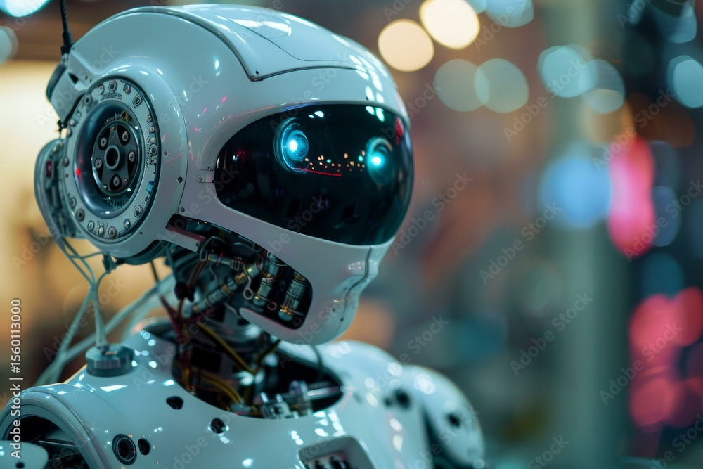 Aufkleber advanced robot with glowing eyes in a high tech environment