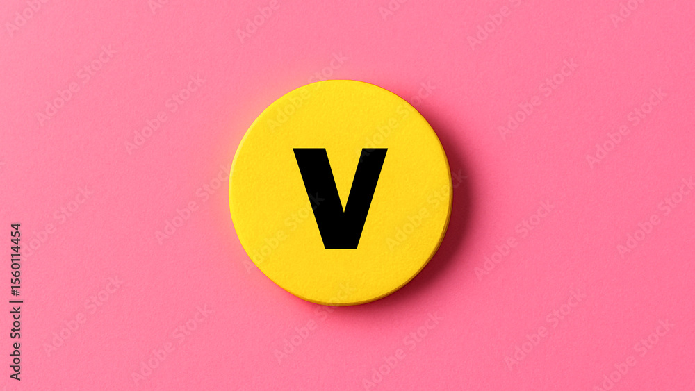 Fototapete simple yellow round wood badge with bold letter v centered representing alphabet icon learning tool 
