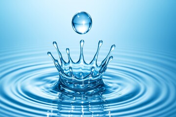 Blue Water Drop Splash with Ripples, Clean Minimal Background, Ultra Realistic.
