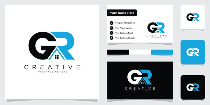 Initial Letter GR or RG logo design template with business card design