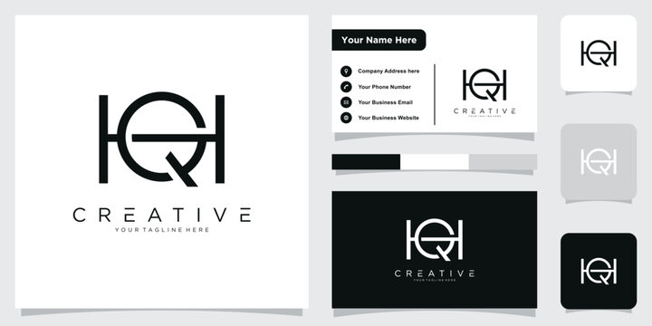 Initial HQ or QH letter logo design vector with business card design