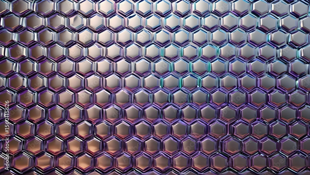 Poster close up of a metallic surface with a structured repeating pattern, displayed in macro view with hig