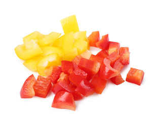 Pieces of fresh colorful bell peppers isolated on white
