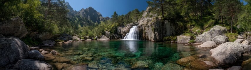 Obraz premium Nature waterfall adventure mountain pool scene hdr 360 degrees hdri
