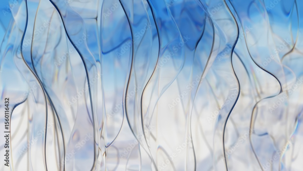Poster elegant transparent blue and white wavy lines create a mesmerizing and abstract pattern, moving slow