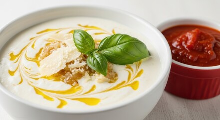 Delicious creamy sauce preparation cozy kitchen food photography bright lighting culinary art
