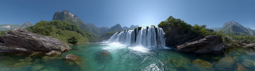 Obraz premium Stunning waterfall action in nature hdr 360 degrees hdri viewpoint