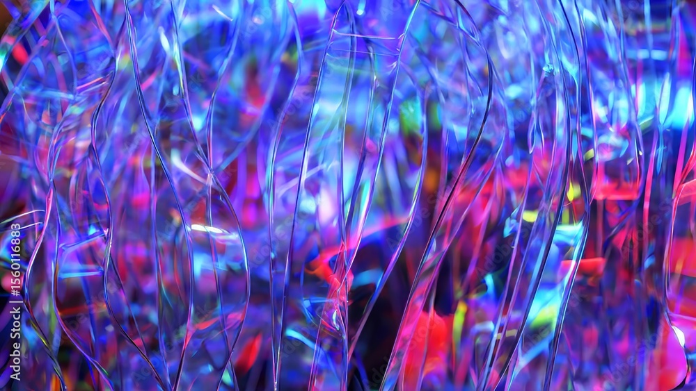 Poster vibrant neon shapes flowing and undulating, generating mesmerizing abstract visual landscape with dy