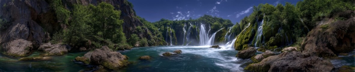 Fototapeta premium Majestic waterfall scene nature hdr 360 degrees vibrant environment