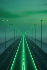 highway lit with green lights
