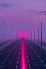 Highway lit by pink lights