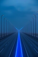 Highway lit with blue lights