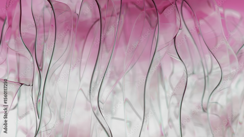 Poster smooth pink and green gradient lines flow and undulate gracefully against a clean white background, 