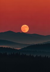 Moonrise over mountainous landscape nature scene tranquil evening serene viewpoint captivating atmosphere
