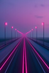 Highway lit by pink lights