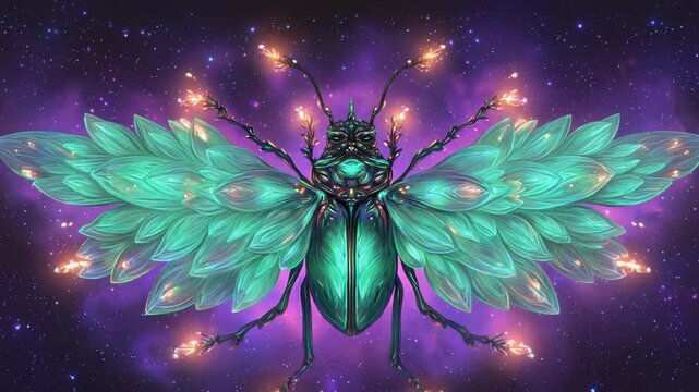 Magical Jewel Beetle in Cosmic Space Background for Fantasy and Nature Lovers