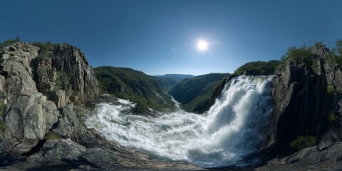Majestic waterfall adventure nature hdr 360 degrees hdri viewpoint
