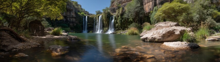 Obraz premium Nature waterfall scene 360 degrees hdri serene landscape view