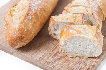Freshly Baked French Baguette isolated on white background. Close up