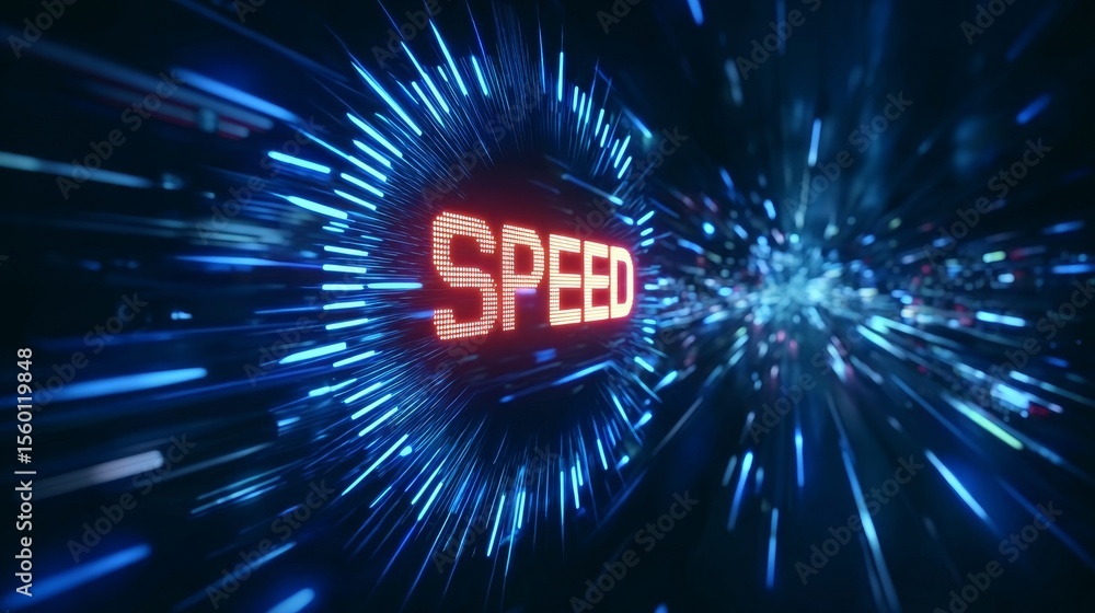 Poster high speed network indicator with glowing text, showcasing fast internet and data transfer rates