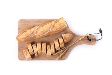 Freshly Baked French Baguette isolated on white background. Top view