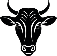 Black and White Vector Illustration of a Bull's Head