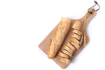 Freshly Baked French Baguette isolated on white background. Top view. Copy space