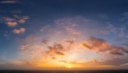Obraz premium photos of twilight sky before sunrise or after sunset clouds fill the sky panorama image orange tones natural phenomenon background