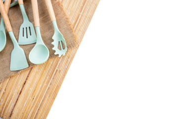 wooden kitchen utensils isolated on white