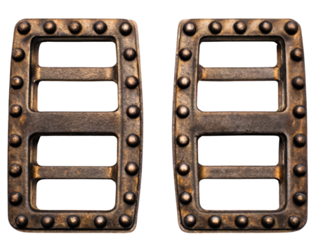 Pair of vintage-style platform bicycle pedals with grip studs on a transparent background