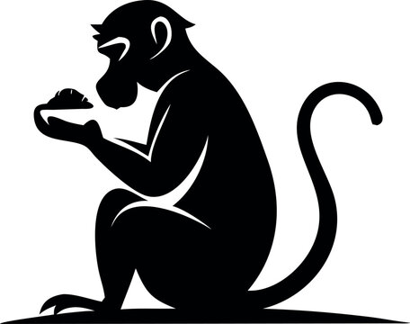 monkey silhouette sitting and eating jungle anima