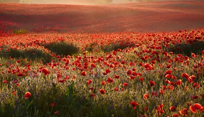 field of red poppies background
