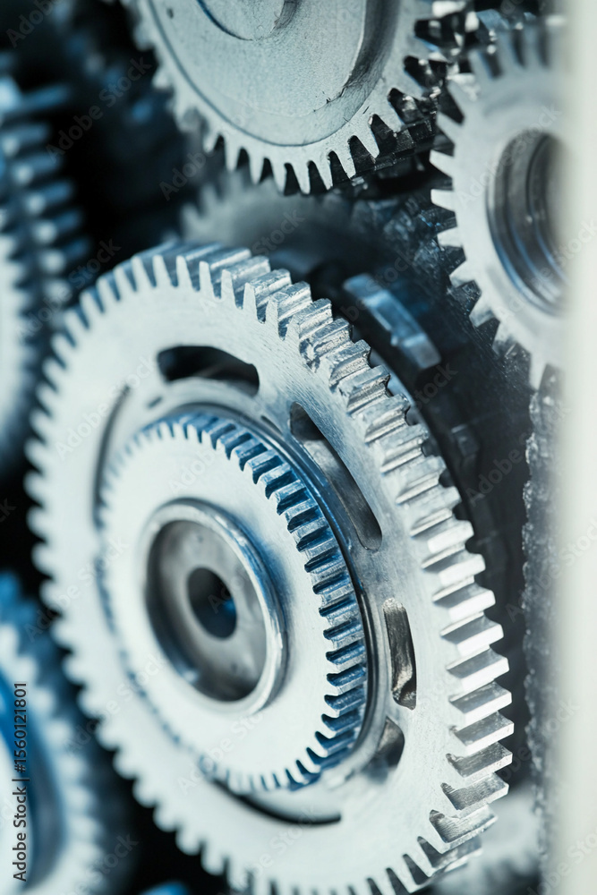 Poster close-up view of intricate metal gears in machinery generative ai