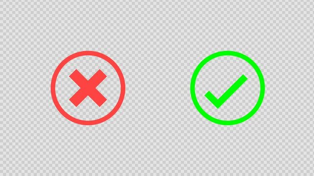Cross and Tick signs. False and true,   wrong and right. Correct and incorrect, accept and reject. Green checkmark and red cross icons on tranparent background