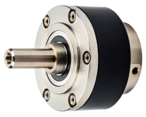 Precision industrial rotary shaft encoder for motion control on a transparent background