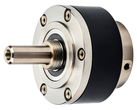 Precision industrial rotary shaft encoder for motion control on a transparent background