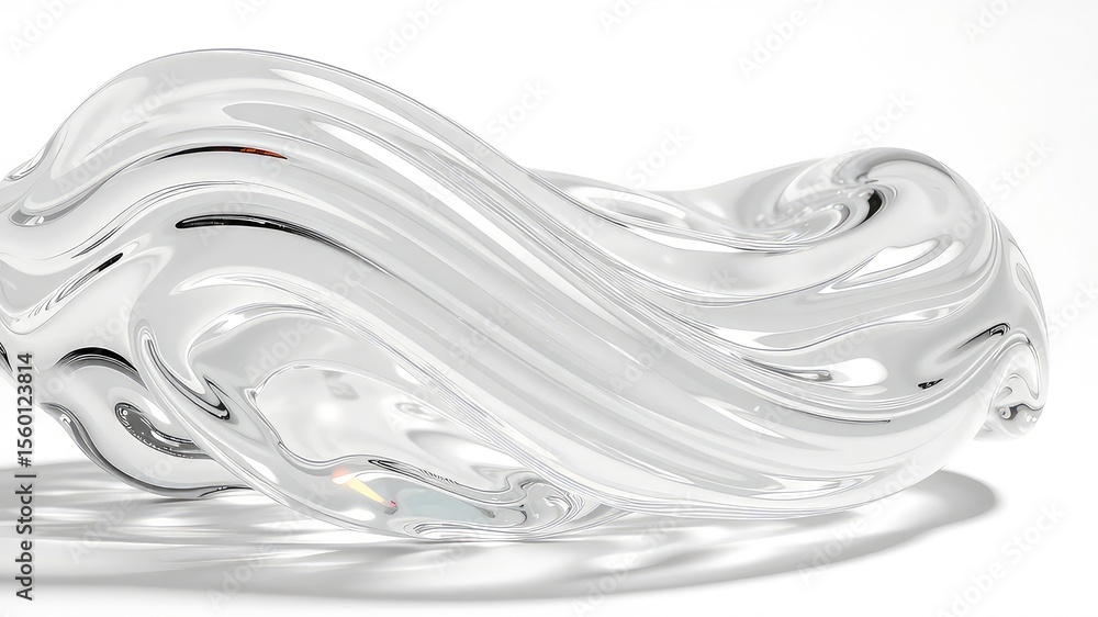 Poster abstract flowing glassy form with complex reflections and refractions, creating an elegant and moder