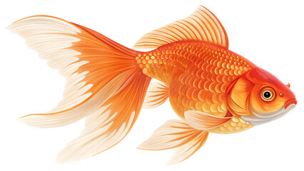 Beautiful orange goldfish with flowing fins isolated on transparent background