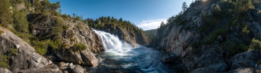 Fototapeta premium Majestic waterfall view nature landscape hdr 360 degrees hdri