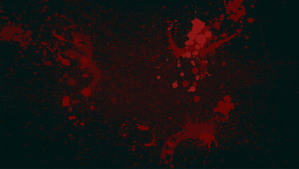 A dark background splashed with red blood-like scattering.
