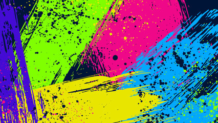 Grunge background with contrasting freehand brush strokes and scattered dots.