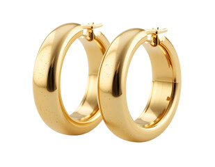  Classic Golden Hoop Earrings – Polished Jewelry Isolated on Transparent Background