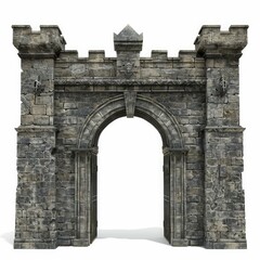 Ancient stone castle gate with an archway is leading into the fortress, promising safety and security