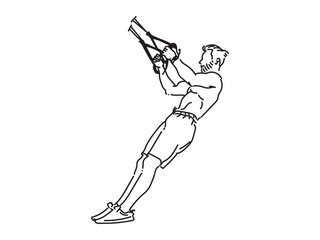 Sportsman Training, Exercise, Drinking Water, Line Art Vector Illustration