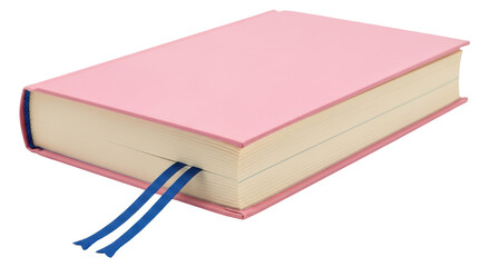 Isolated Pink Book with Blue Ribbon Bookmarks